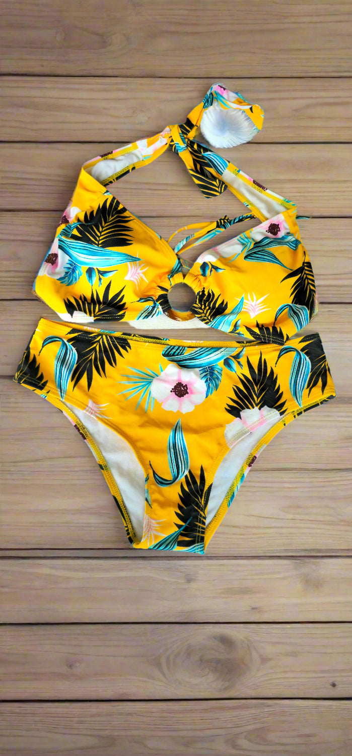 yellow floral two piece bikini