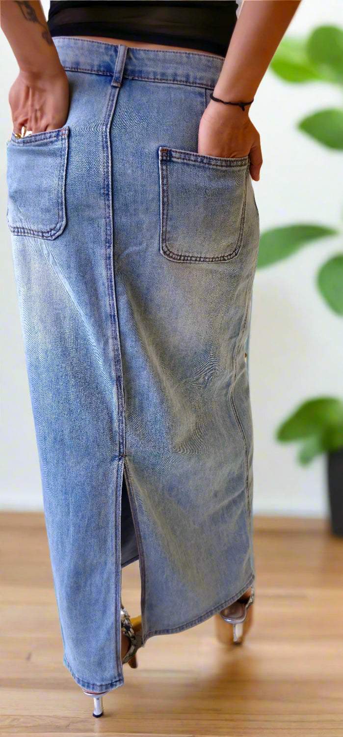 denim long skirt