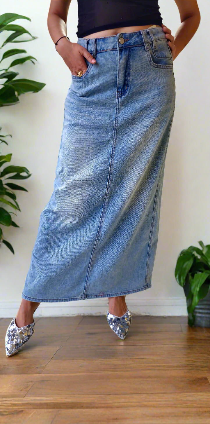 denim long skirt