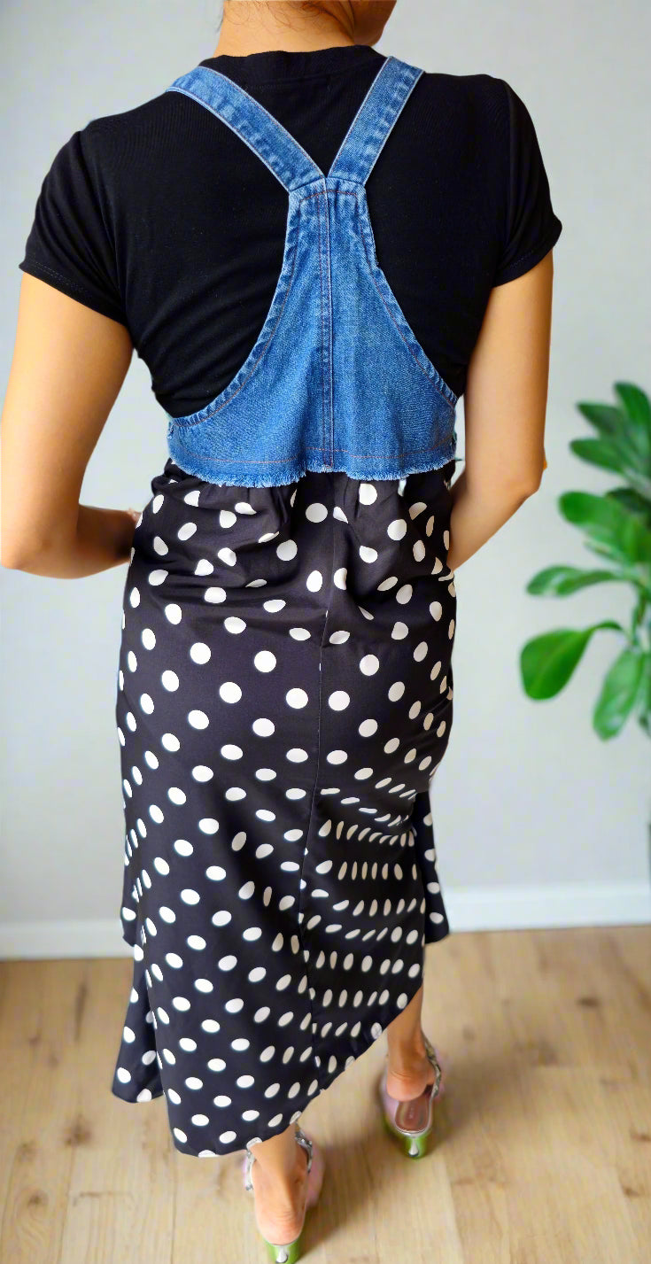 denim polka dots long dress