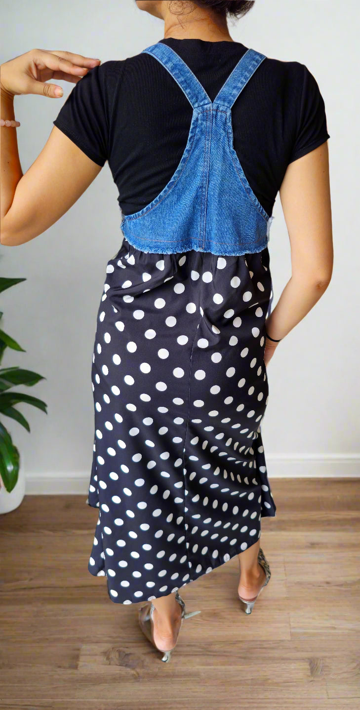 denim polka dots long dress