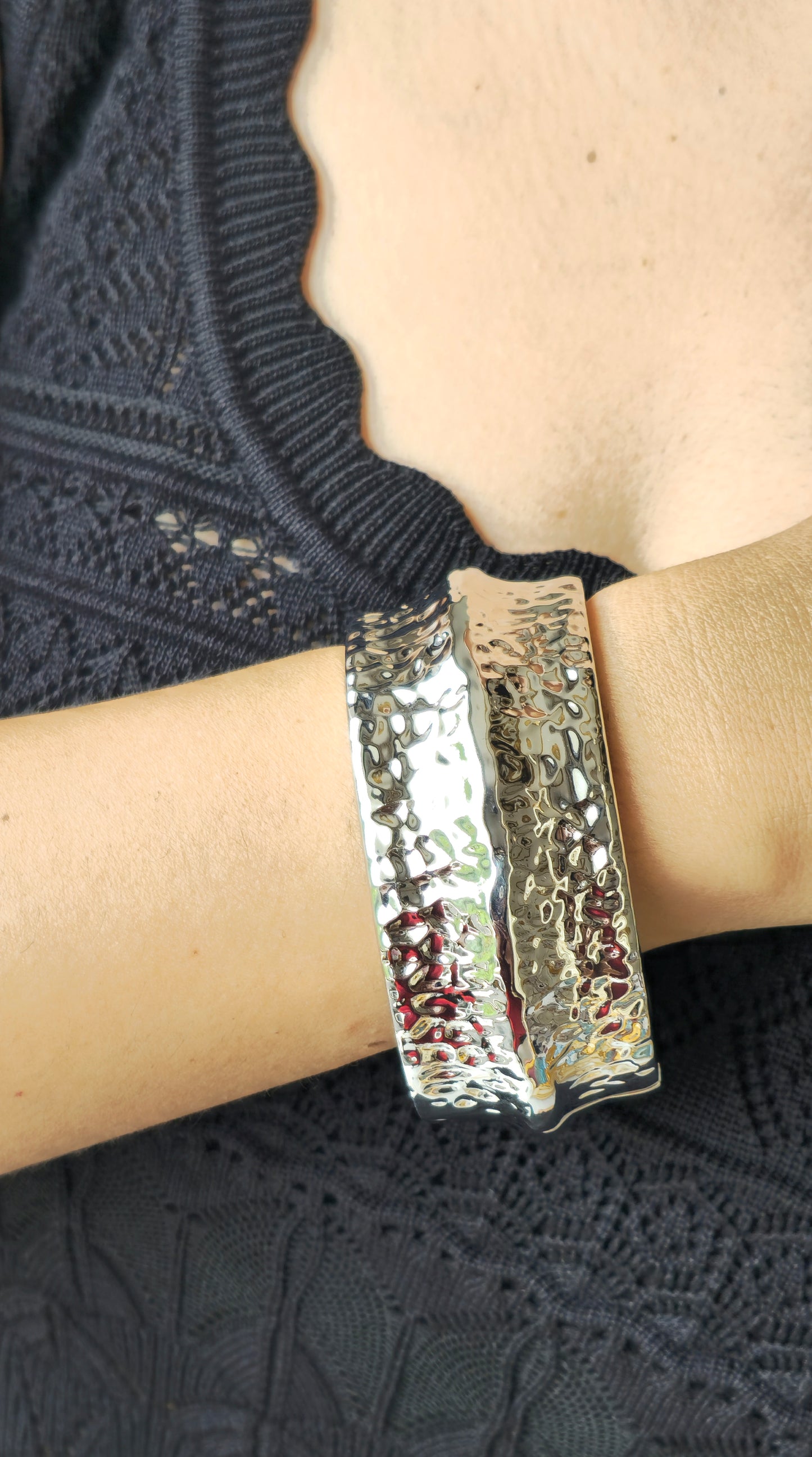 silver hammered oval bracelet
