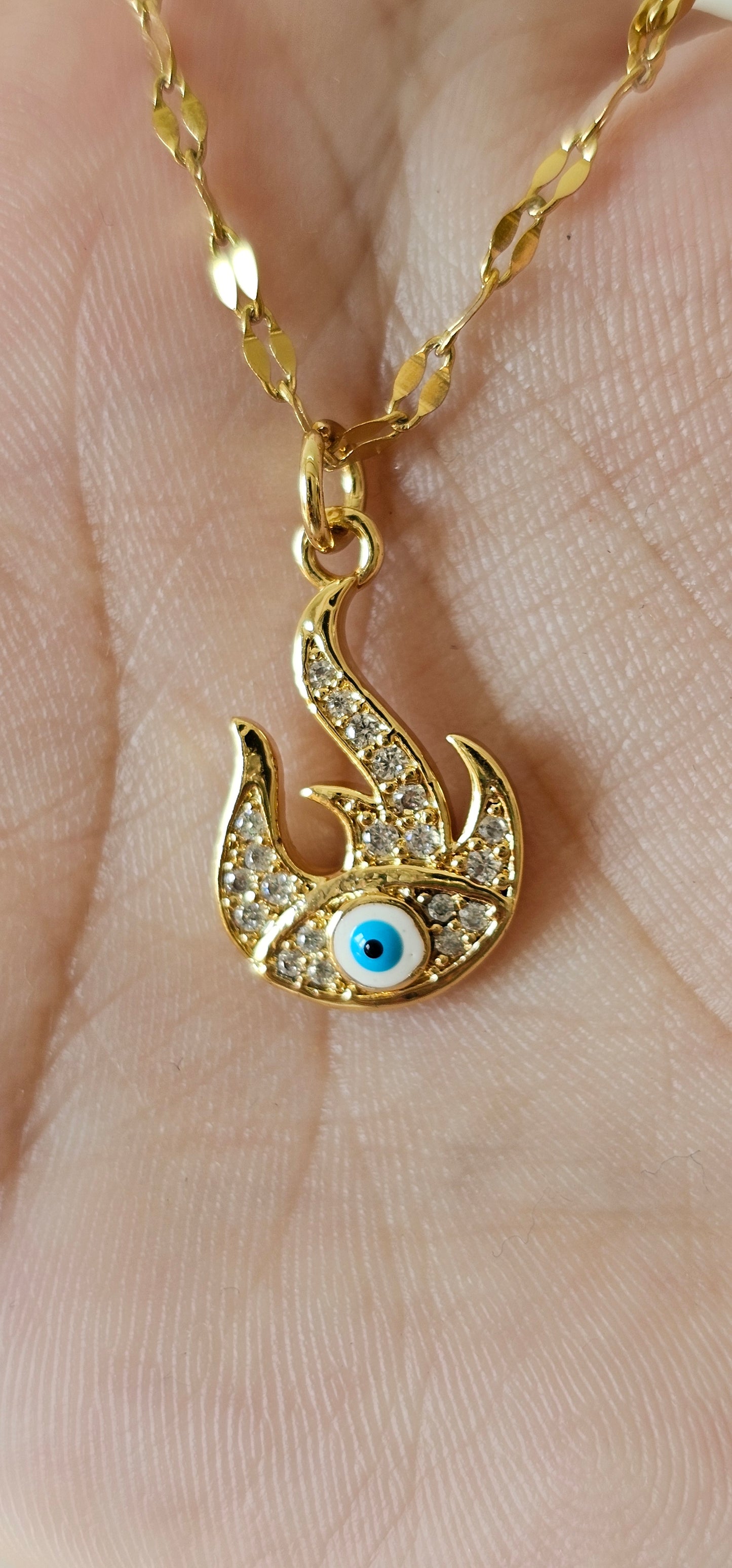 flame evil eye necklace