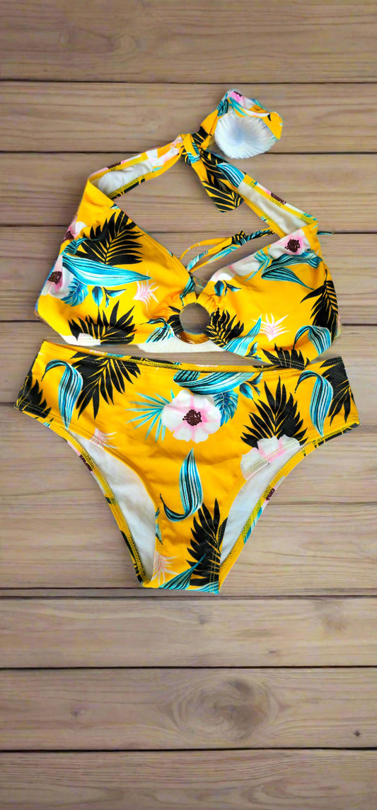 yellow floral two piece bikini