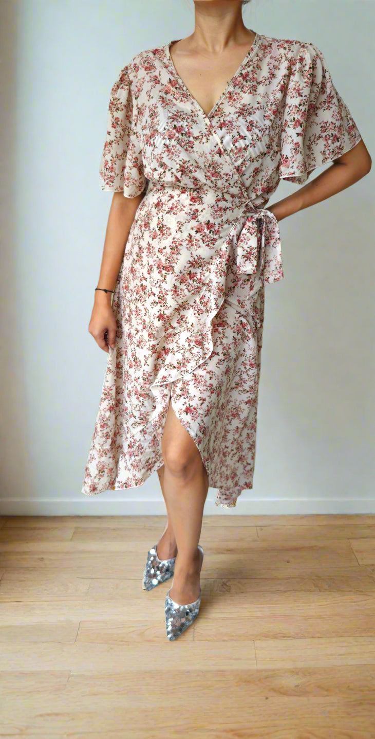 asymmetric offwhite wrap dress