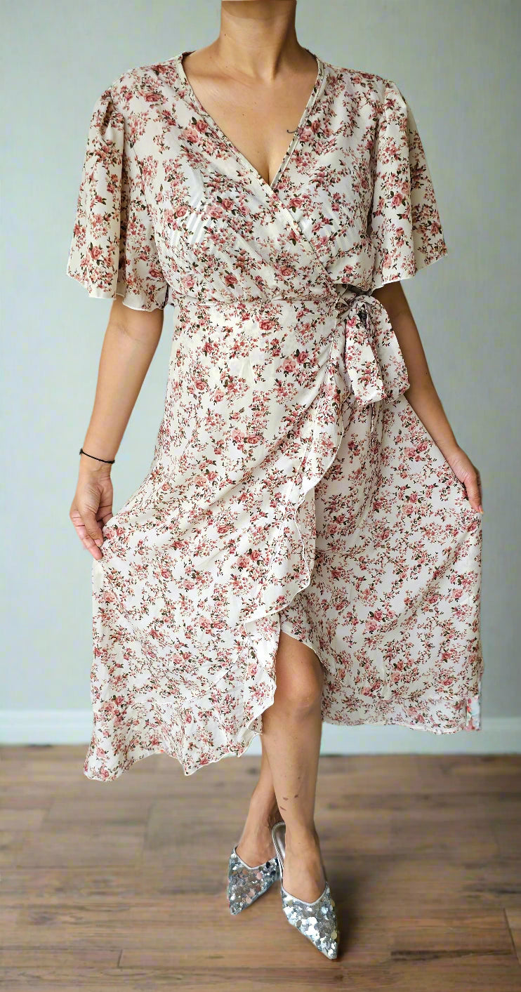 asymmetric offwhite wrap dress
