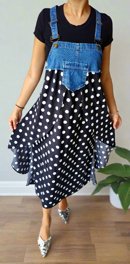 denim polka dots long dress